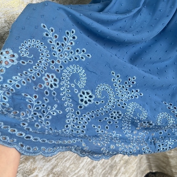 En Creme Blue Embroidered Off The Shoulder Mini Dress Size L - Picture 9 of 15